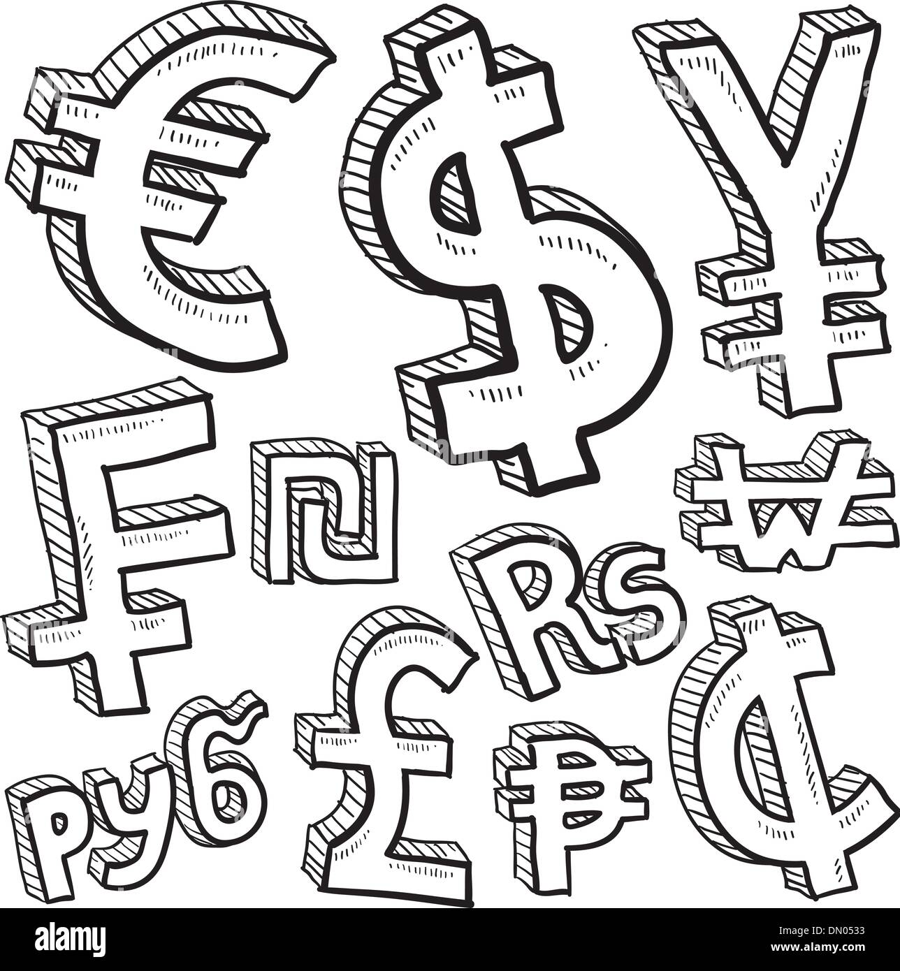 Currency symbols assortment vector sketch Stock Vector