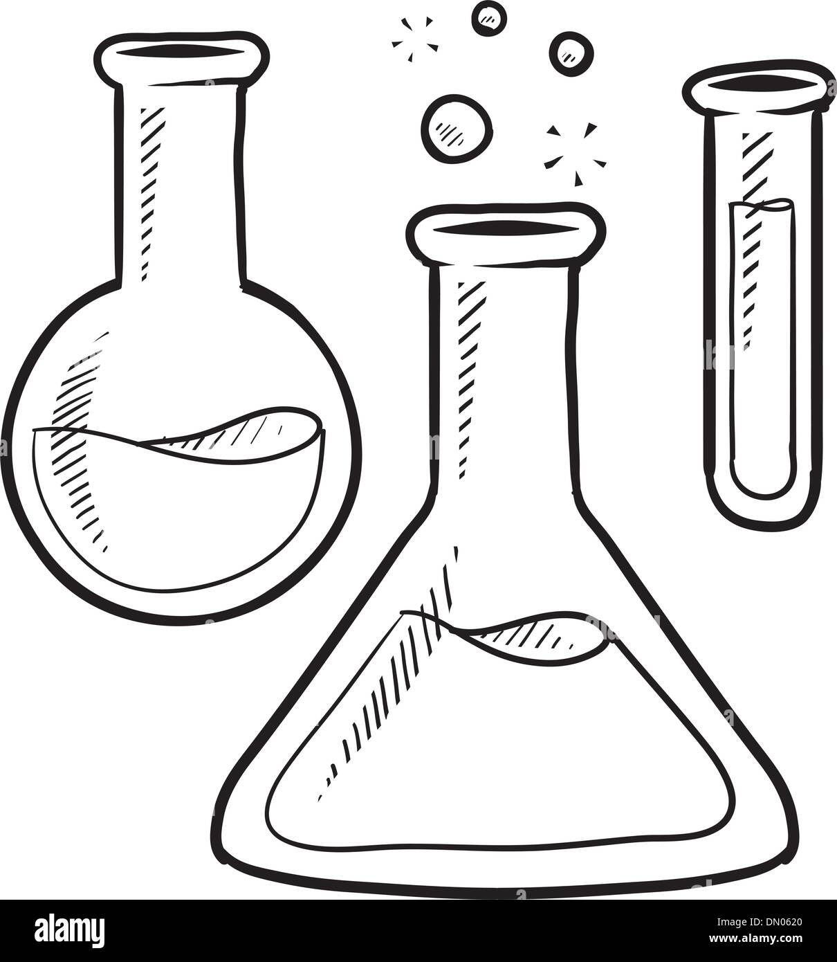 Science lab beakers sketch Stock Vector