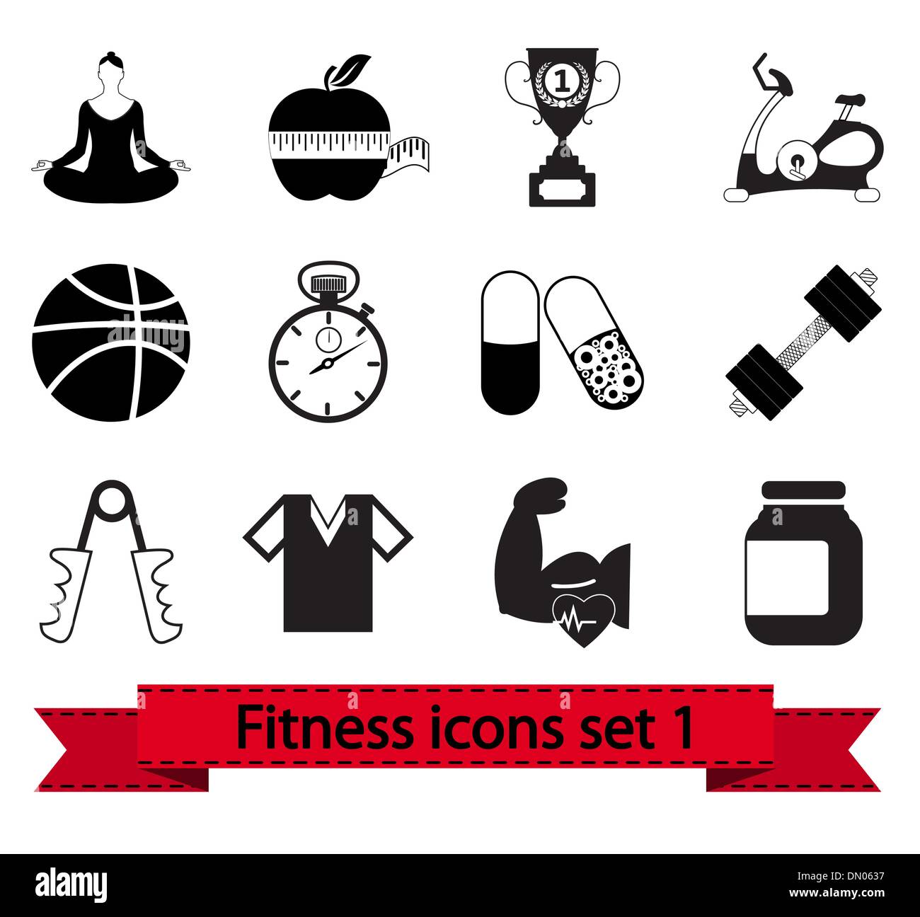 Bodybuilding black and white different shapes labels set with