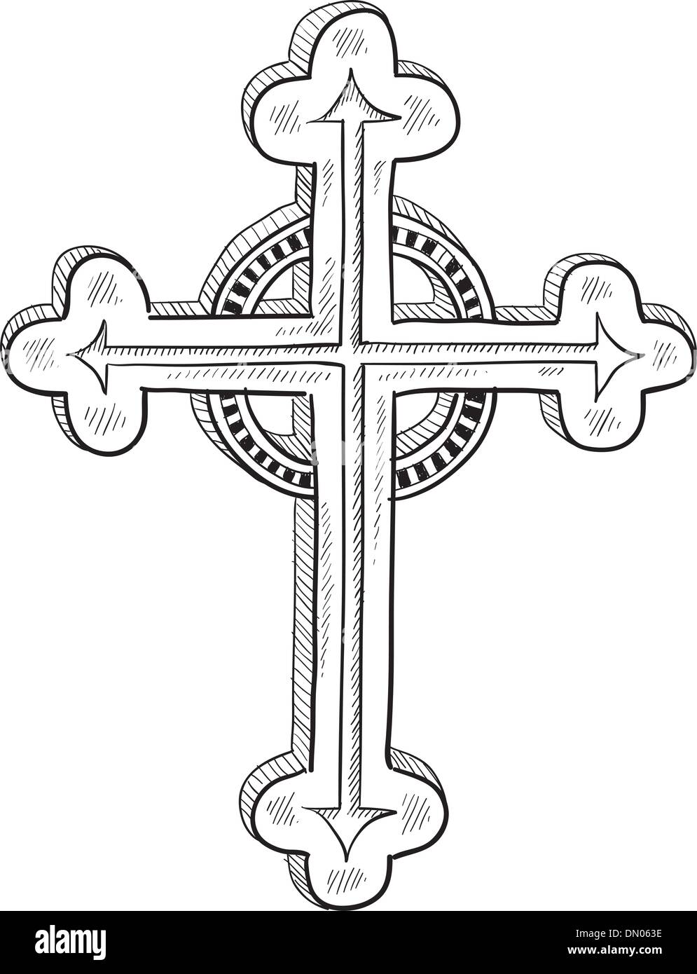 Ornate crucifix sketch Stock Vector
