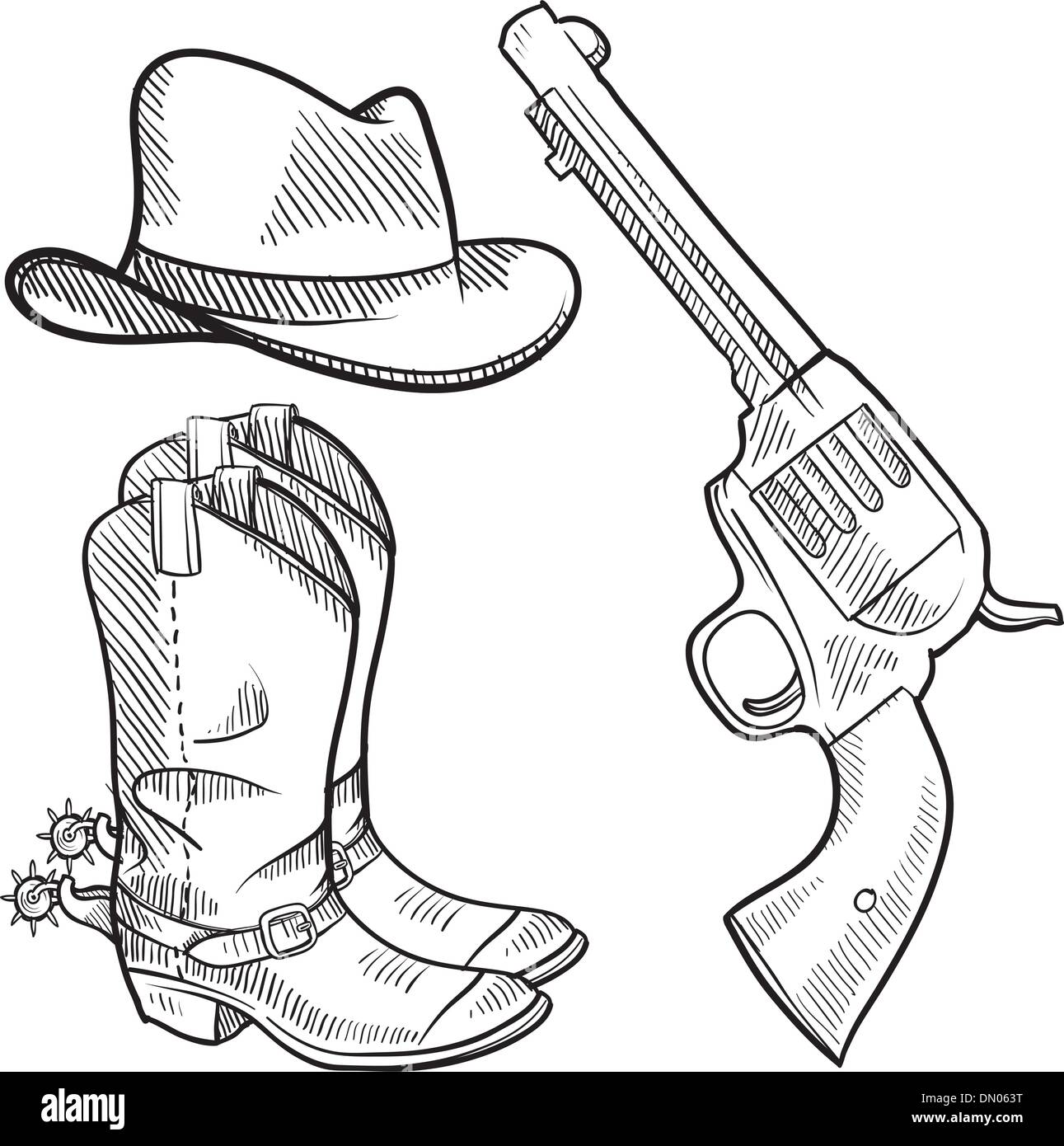 Cowboy objects sketch Stock Vector