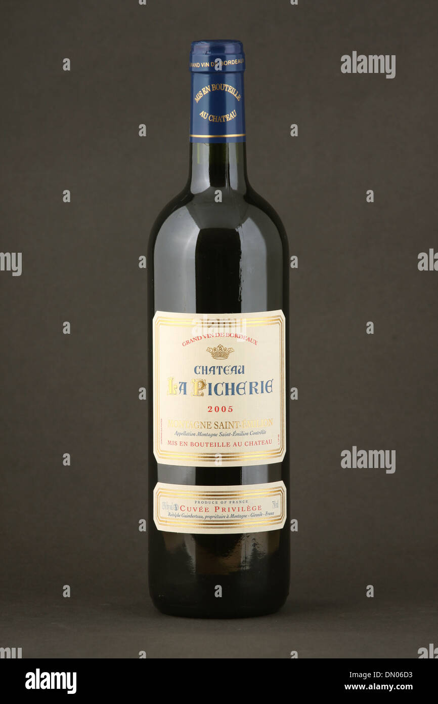 A bottle of Chateau La Picherie 2005, Montagne Saint-Emilion, Grand vin de Bordeaux, Cuvee Privilege, France Stock Photo