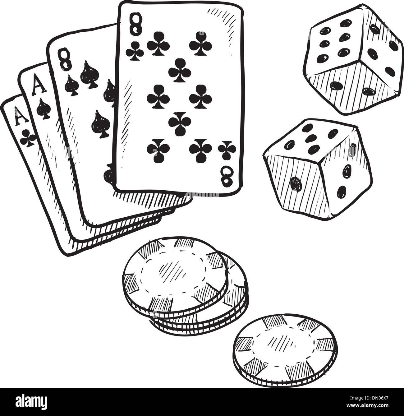 Gambling objects sketch Stock Vector