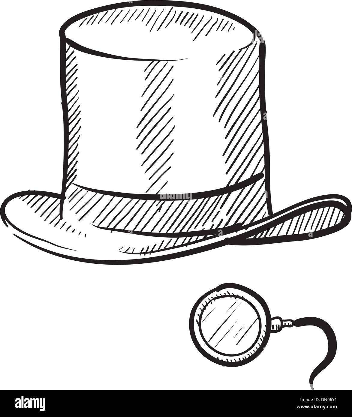 Top hat and monocle sketch Stock Vector