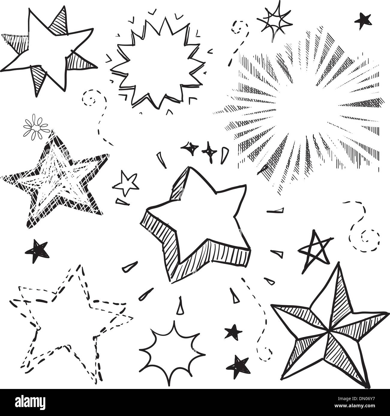 Stars and explosions vector doodle Stock Vector