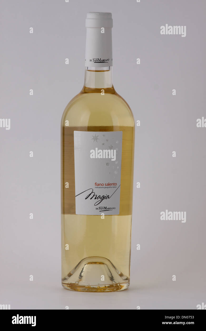 A bottle of Italian white wine, Magia, fiano salento, IGT, Feudi di San Marzano, Italy Stock Photo