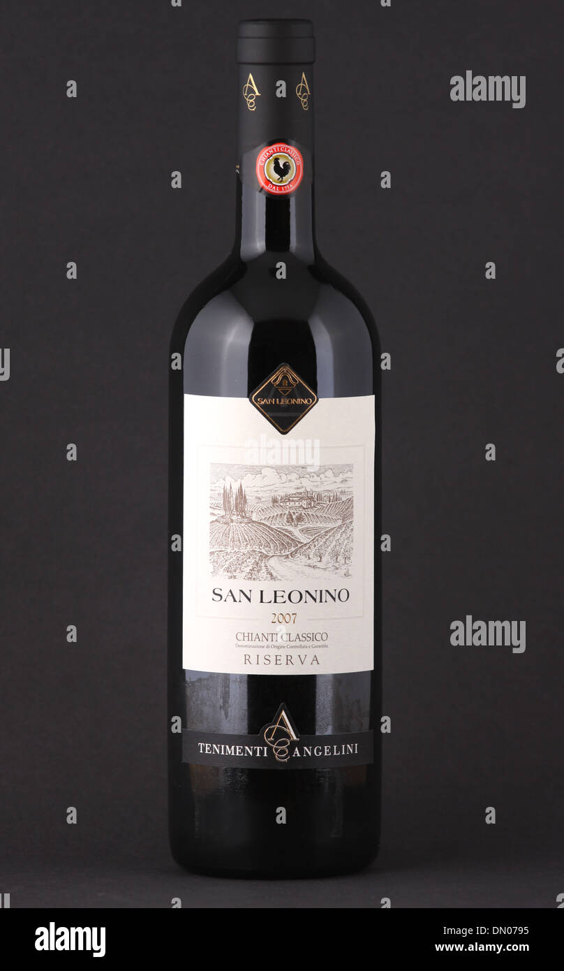 A bottle of Italian red wine, San Leonino 2007, Chianti Classico, DOCG, Riserva, Italy Stock Photo