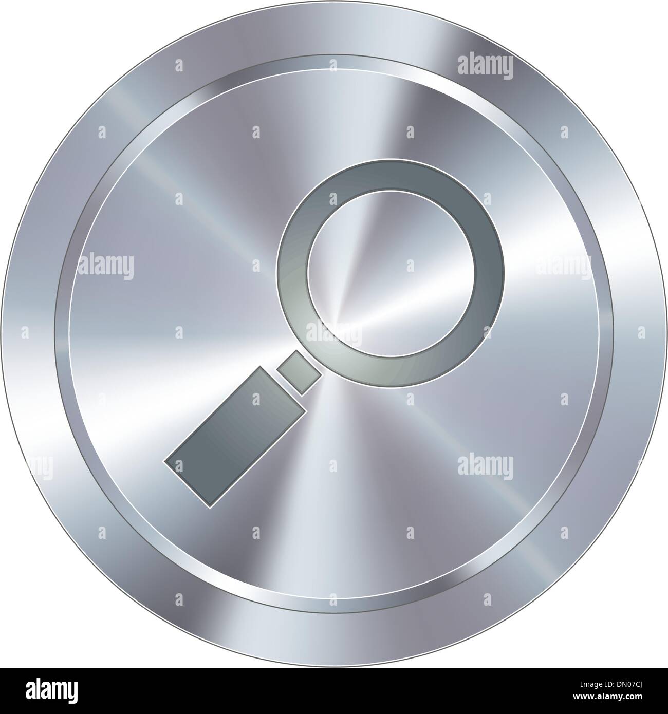 Magnifying glass industrial button Stock Vector