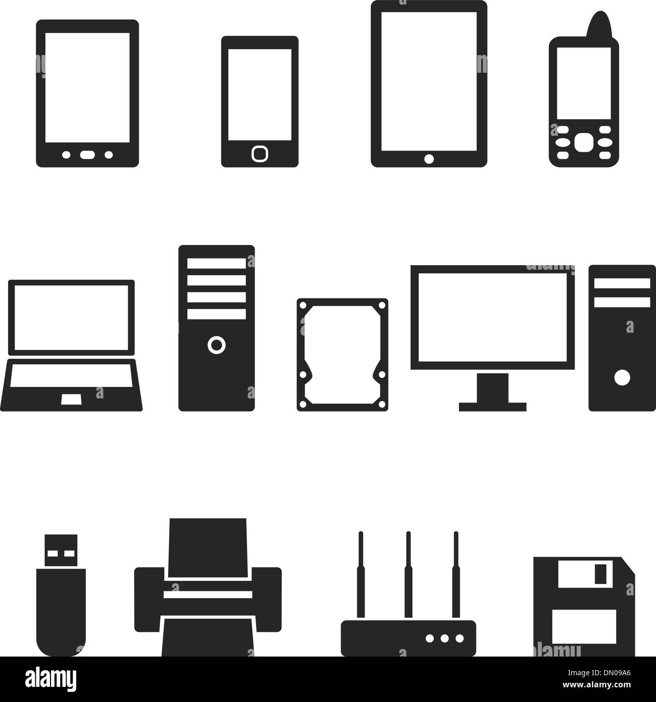 Computer hardware icons set Black and White Stock Photos & Images - Alamy