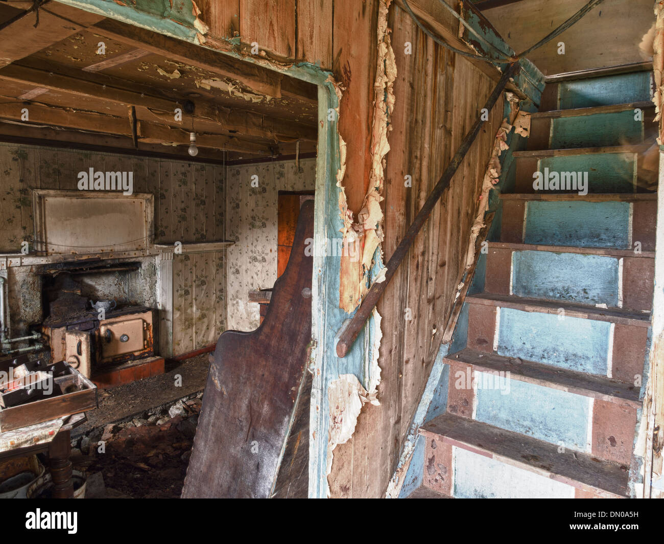 Stairs in Abandoned Croft House, Isle of Lewis Stock Photo