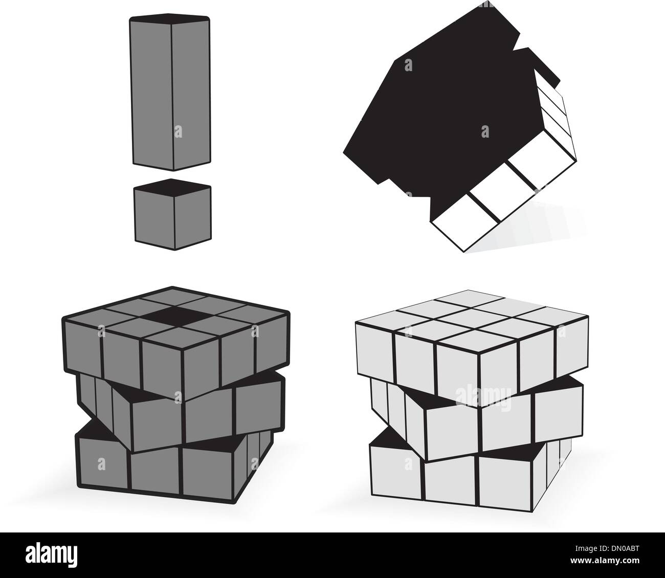 The Cube In Three Variation Stock Vector