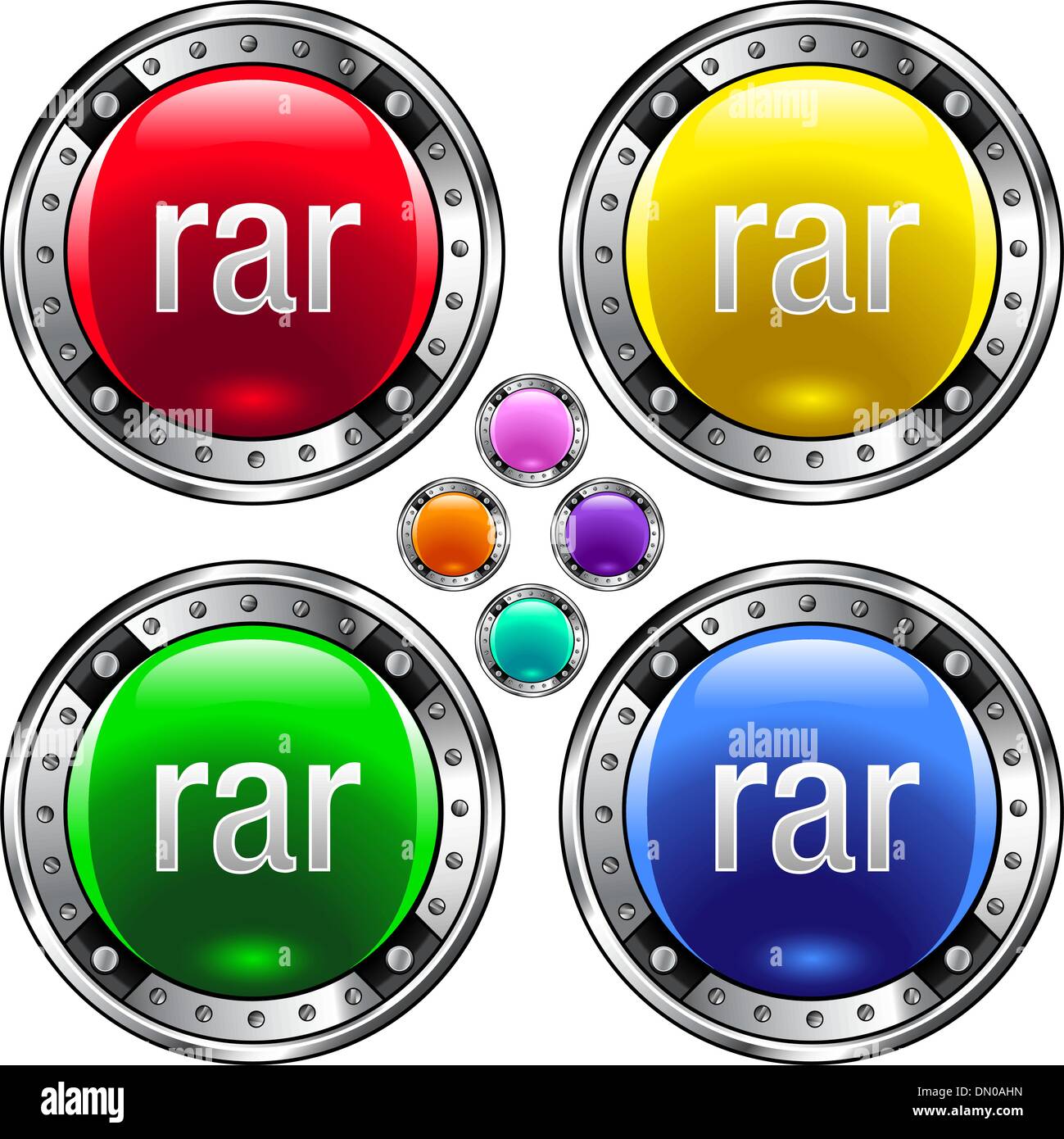 RAR file type colorful button Stock Vector