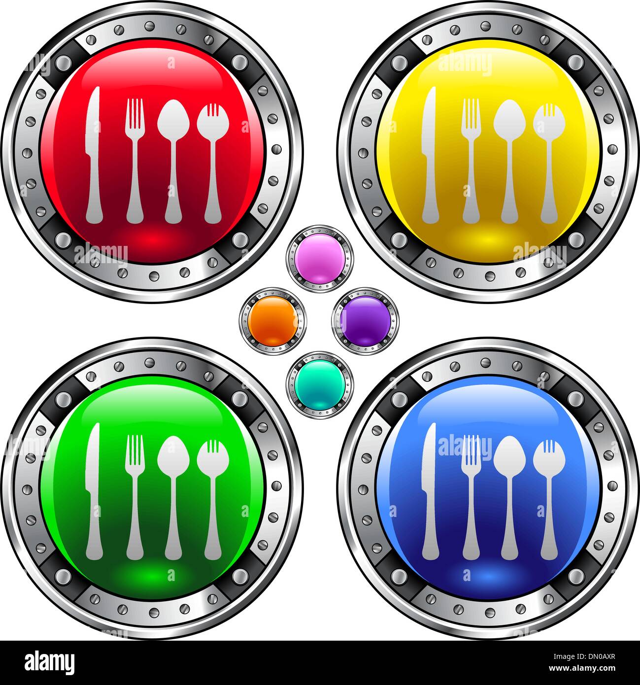 Eating utensils colorful button Stock Vector