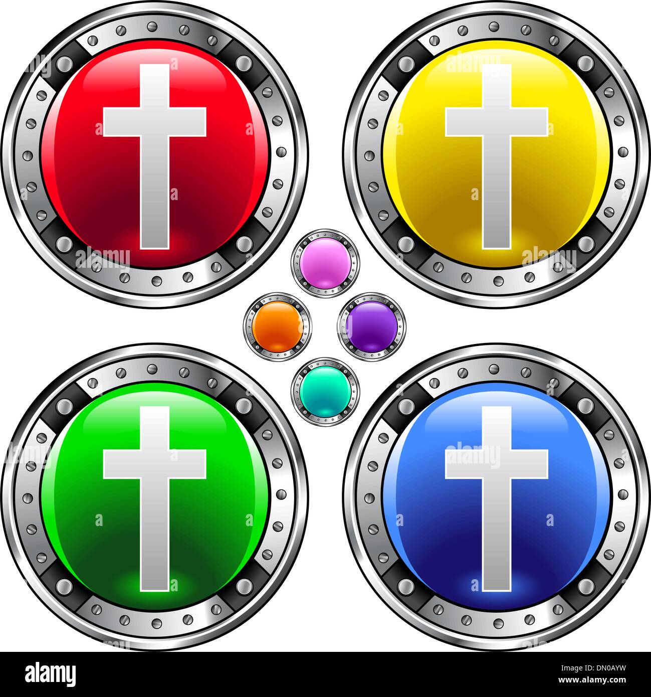 Christian cross colorful button Stock Vector