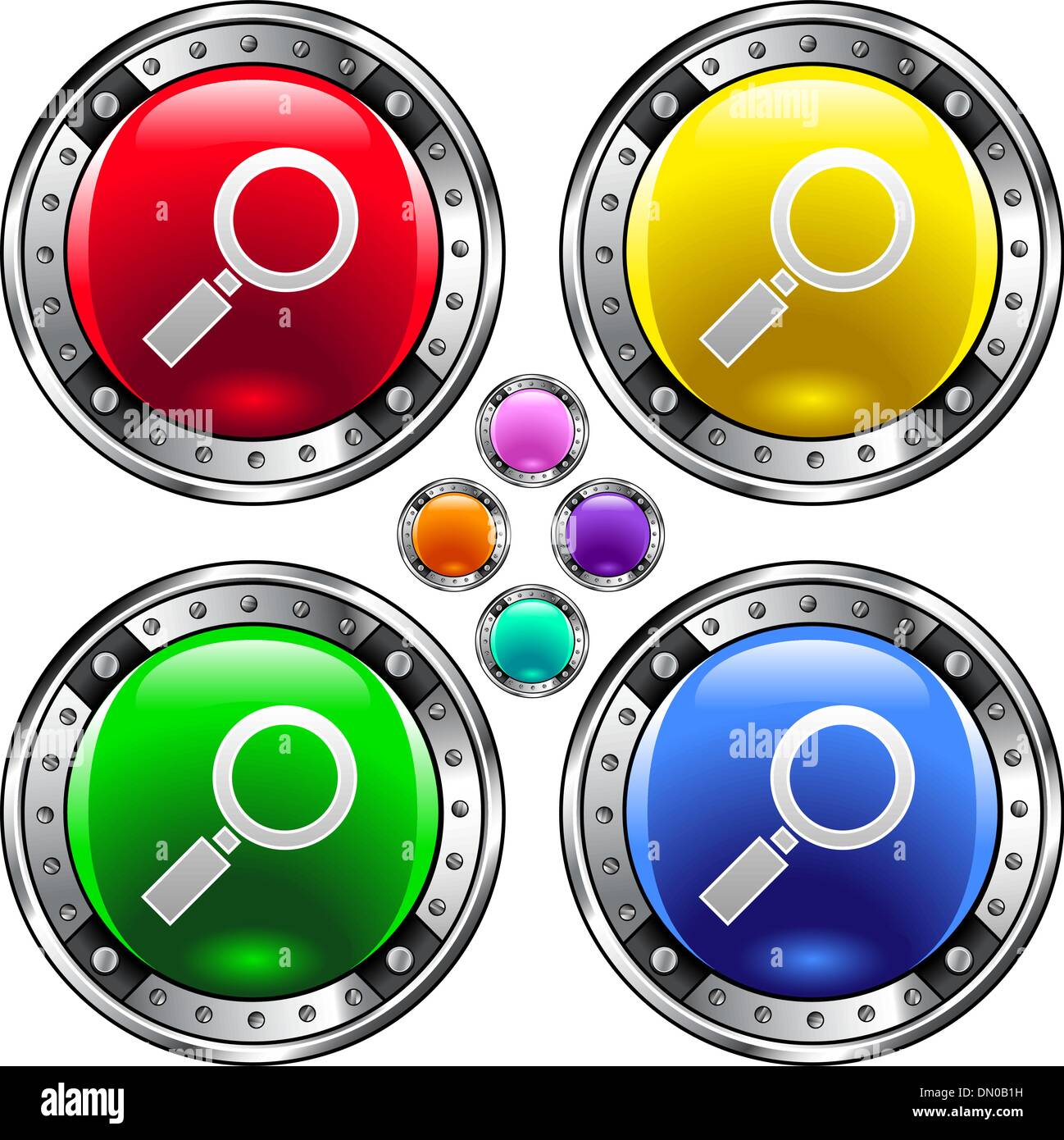 Magnifying glass colorful button Stock Vector