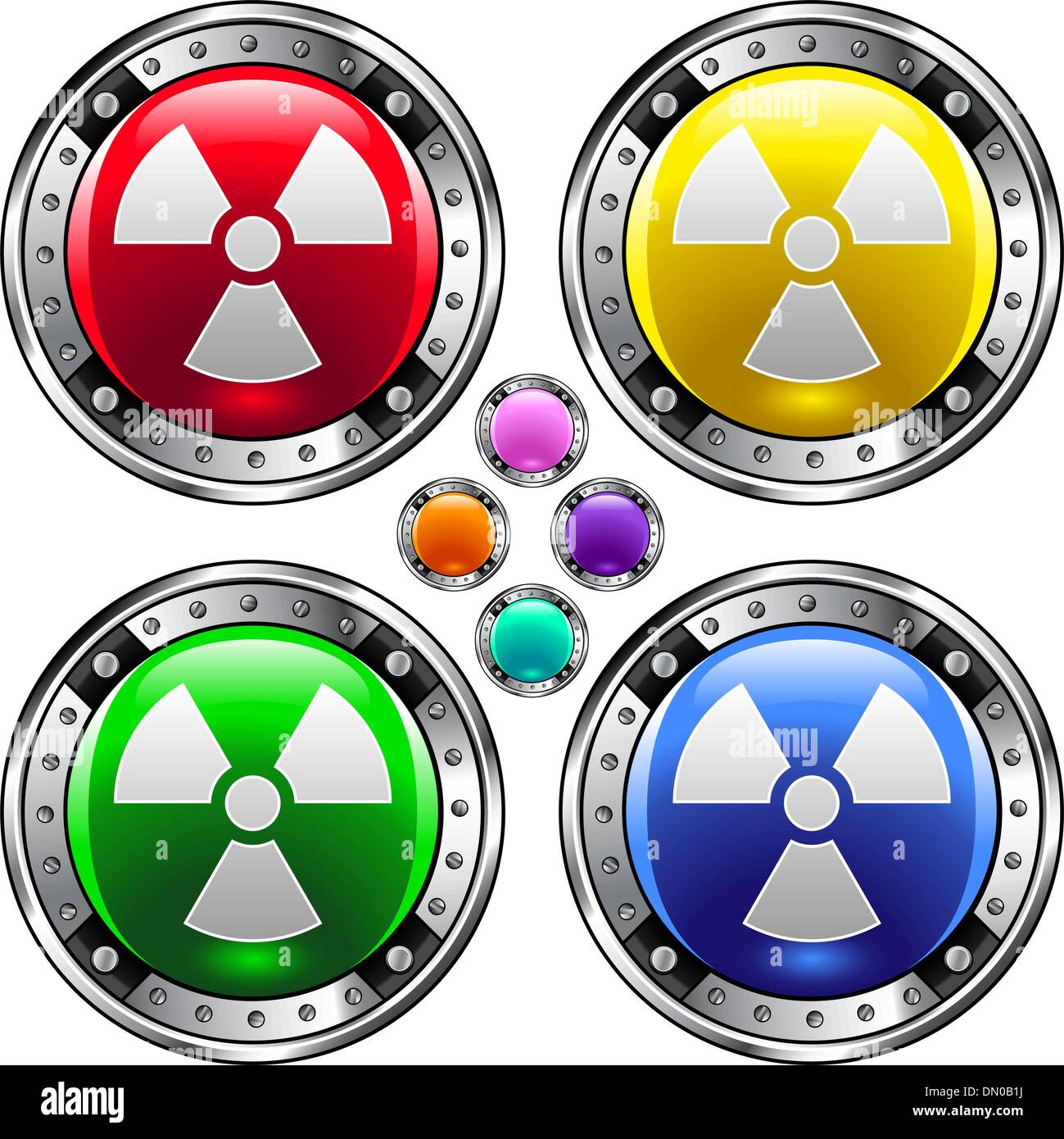 Radioactive hazard colorful button Stock Vector