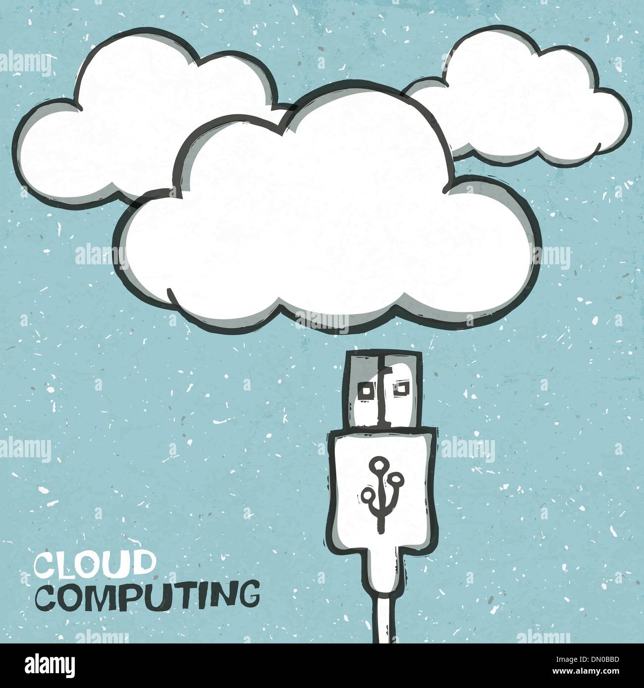 Cloud computing concept illustration, usb cabel and clouds icons Stock Vector