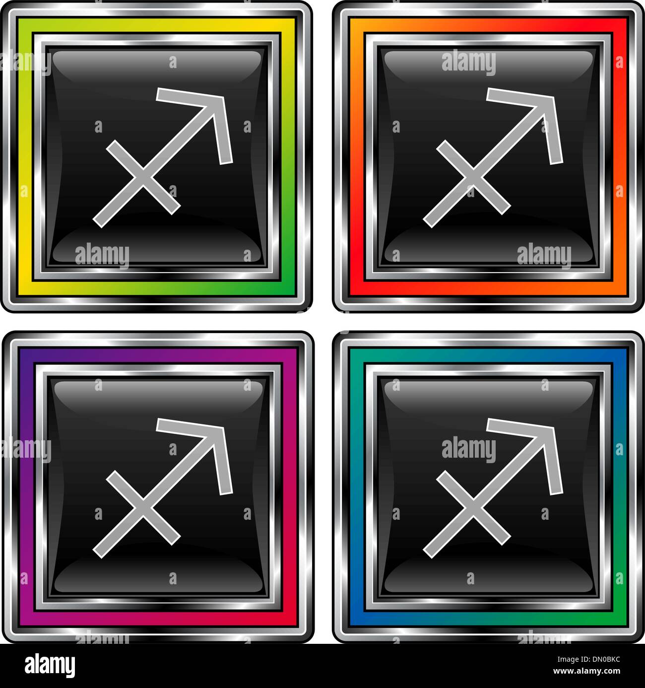 Sagittarius black box button Stock Vector