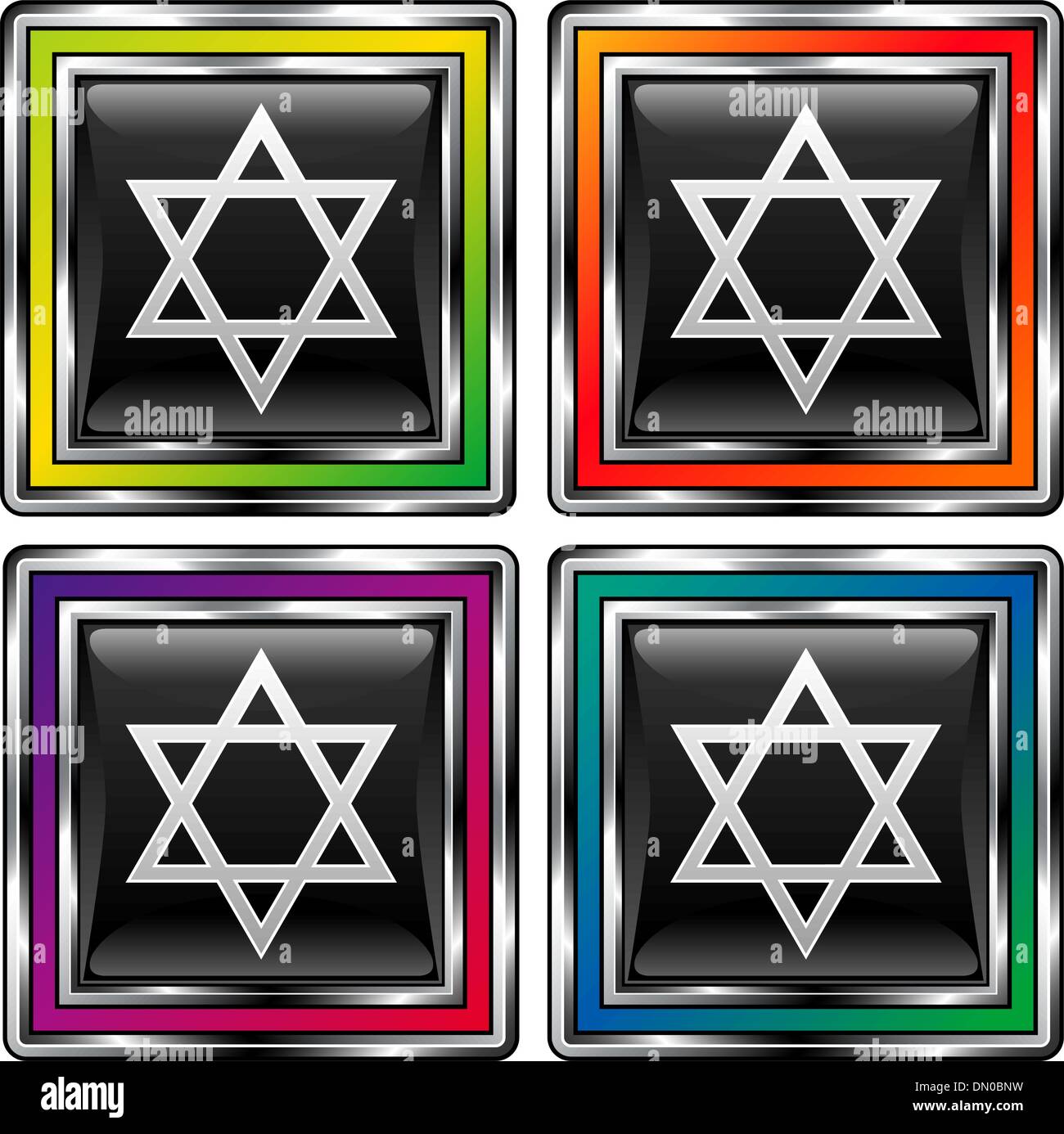 Star of David black box button Stock Vector