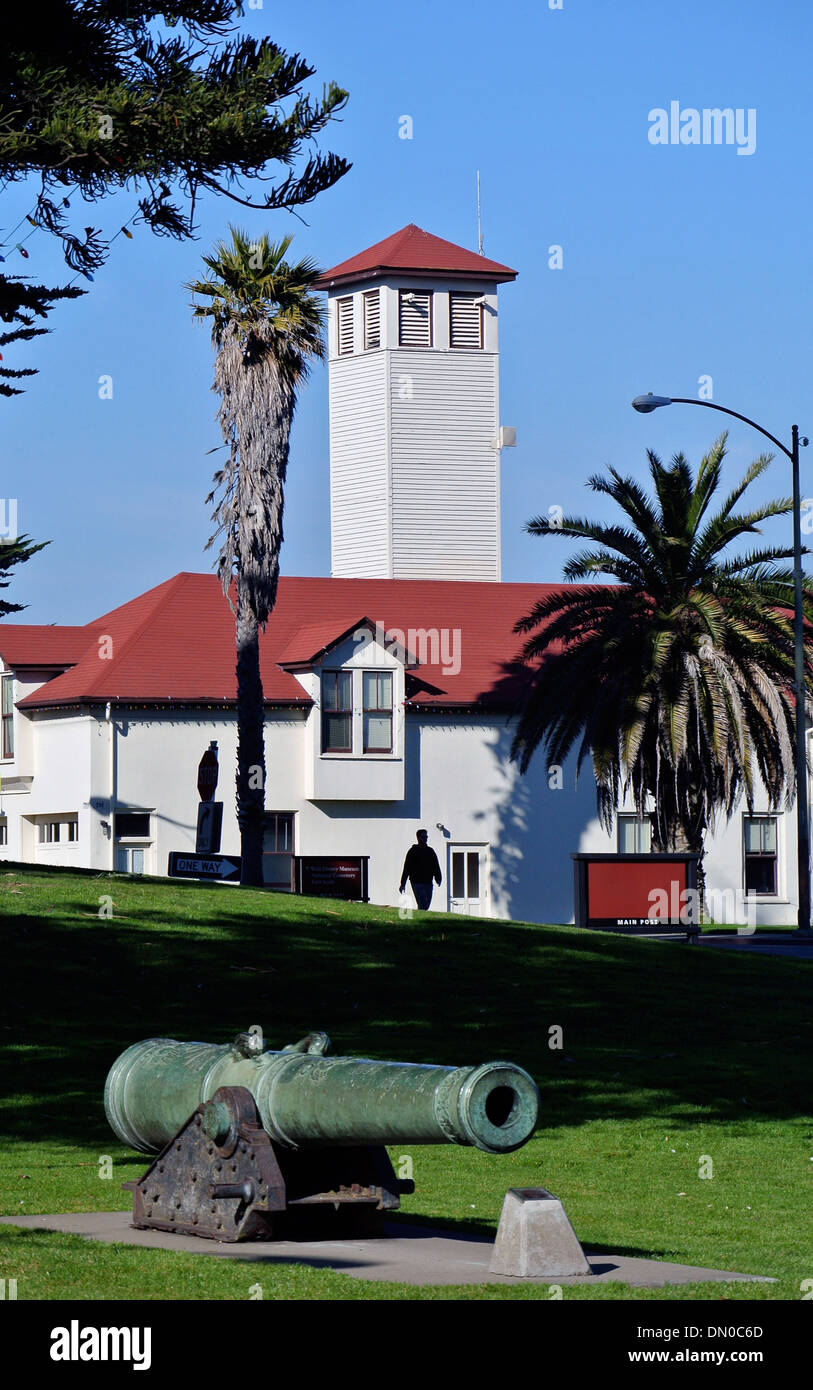 view of the presidio of San francisco with historic cannon and spanish mission  style architecture Stock Photo