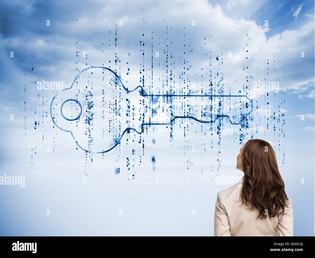 Composite image of rear view of businesswoman Stock Photo - Alamy