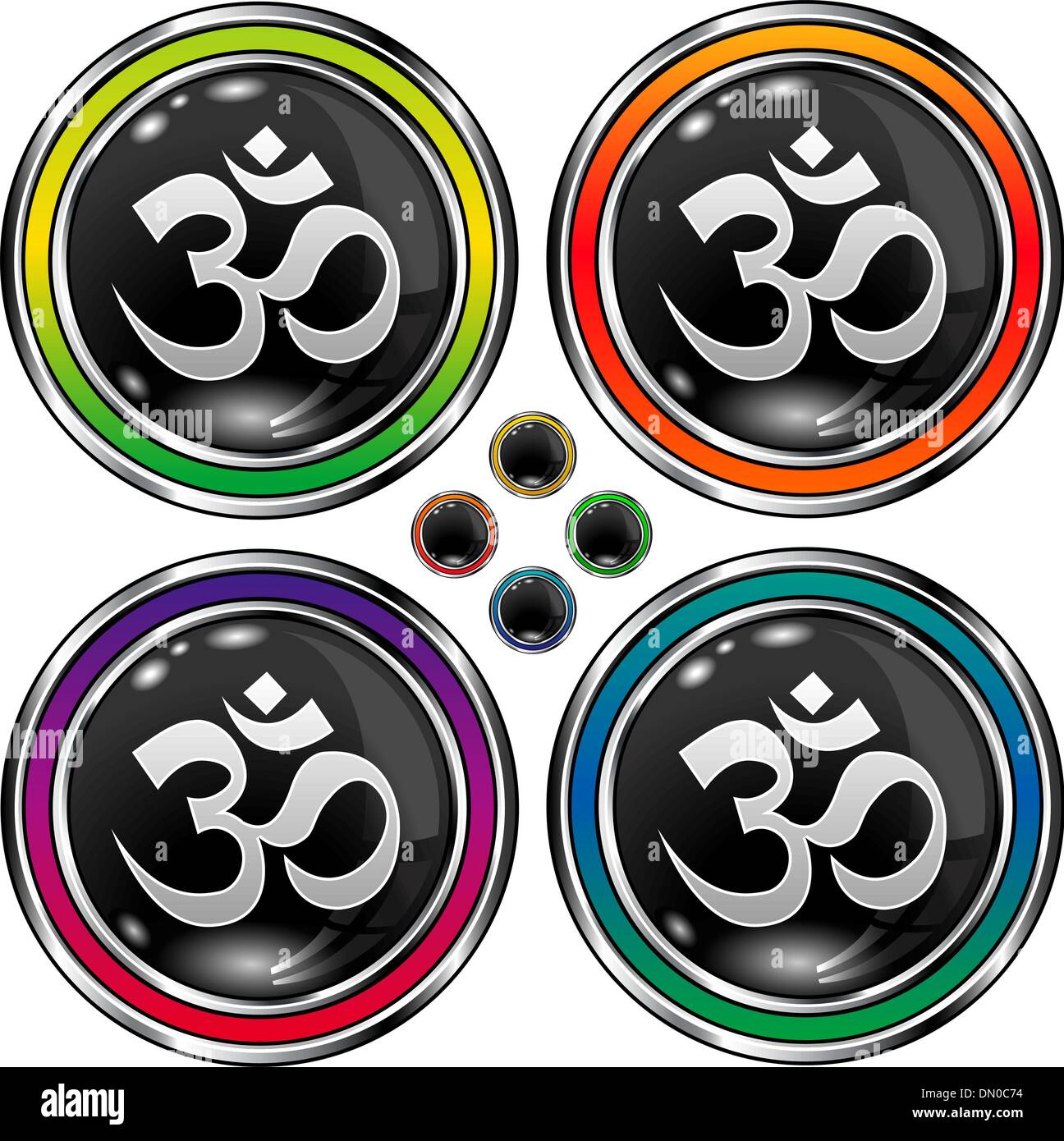 Hindu Om black orb button Stock Vector