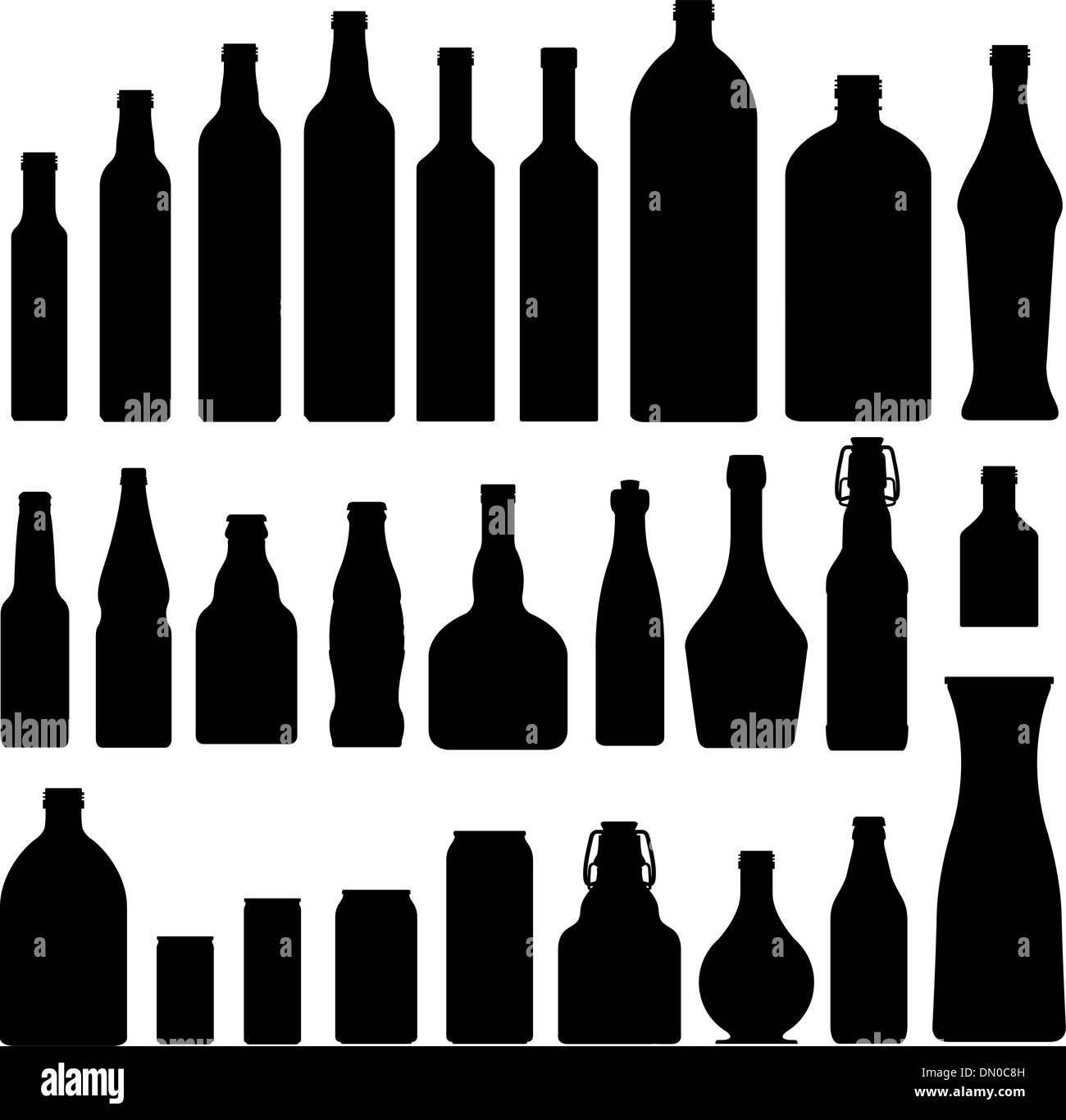 Bottles and jars vector silhouettes Stock Vector