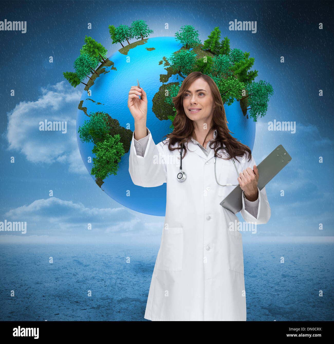 Composite image of smiling doctor pointing Stock Photo Alamy