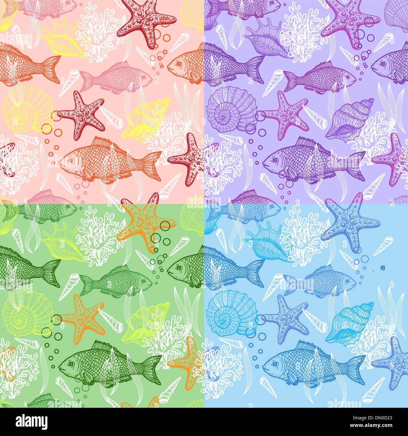 Set of sea hand drawn seamless pattern Stock Vector Image & Art - Alamy