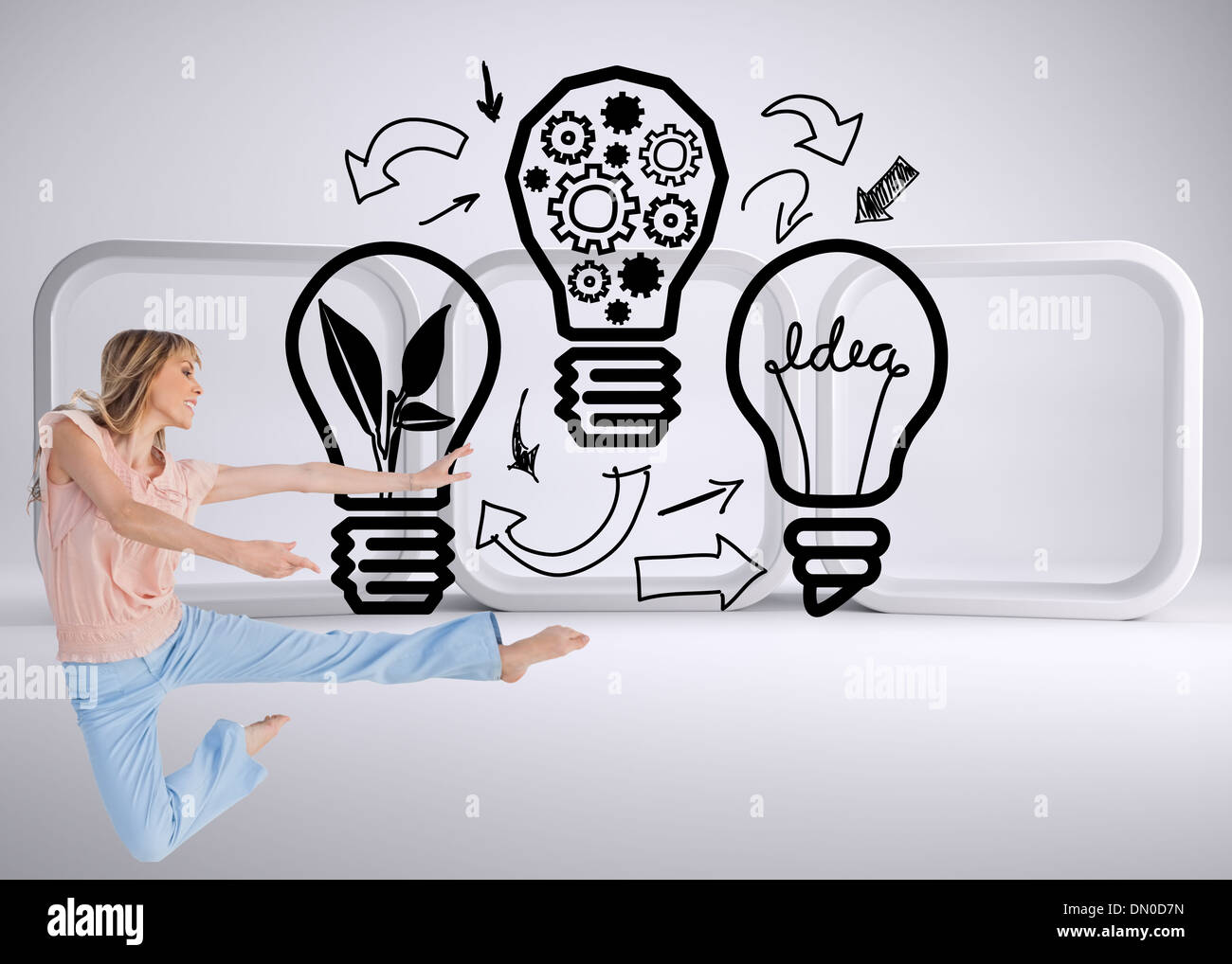 Composite image of woman doing dance pose Stock Photo