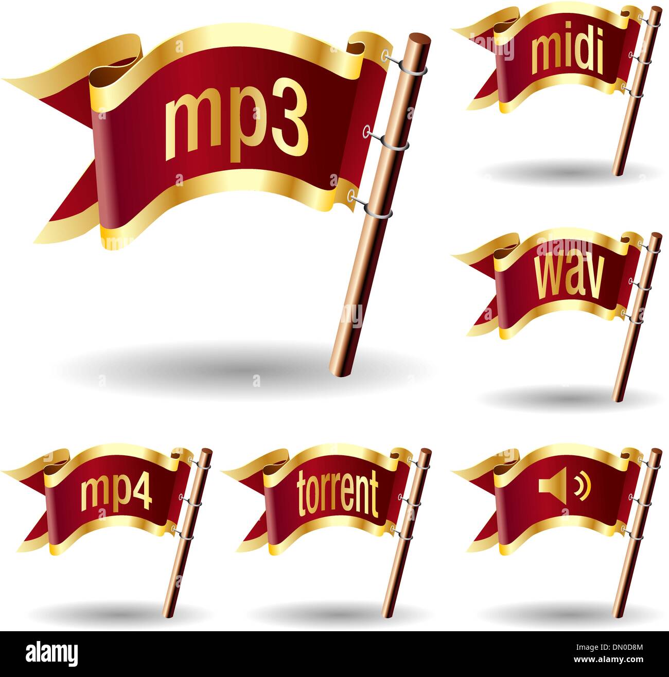 Audio file type royal flag set Stock Vector