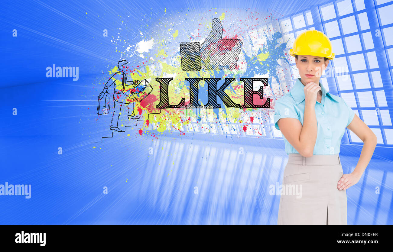 Composite image of thoughtful attractive architect posing Stock Photo