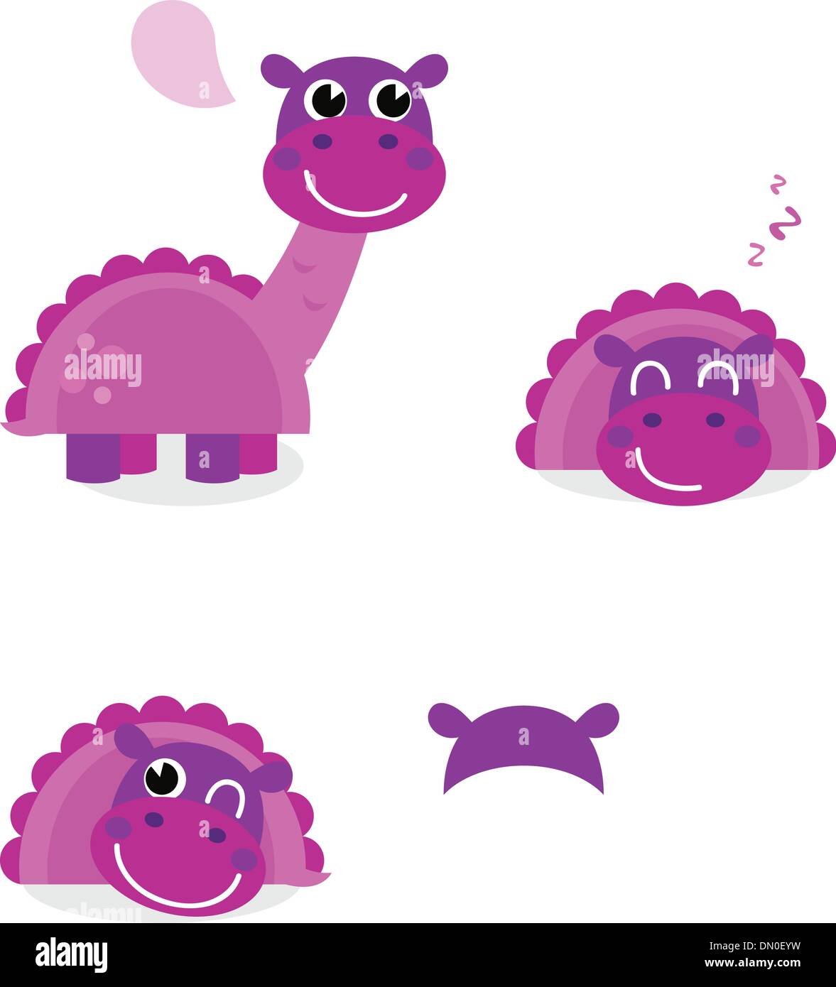 Cute pink dinosaur set isolated on white Stock Vector