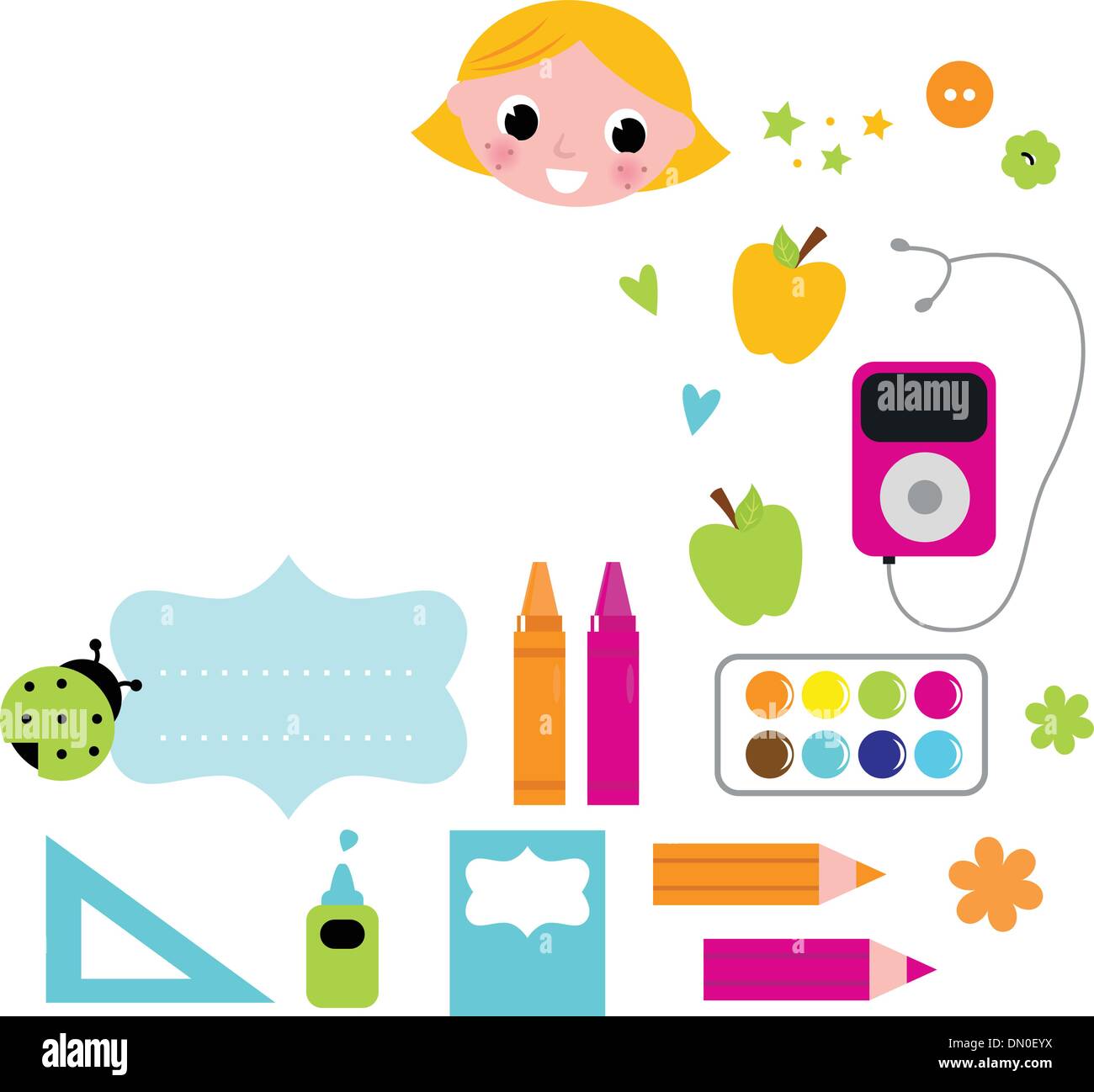 Back to school accessories set isolated on white Stock Vector