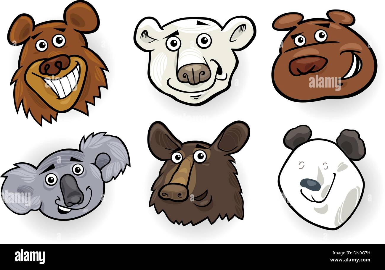 Cartoon bears heads set Stock Vector
