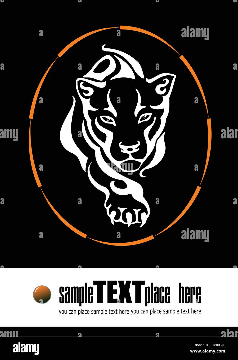 The tiger leaping through a ring of fire silhouette Stock Vector