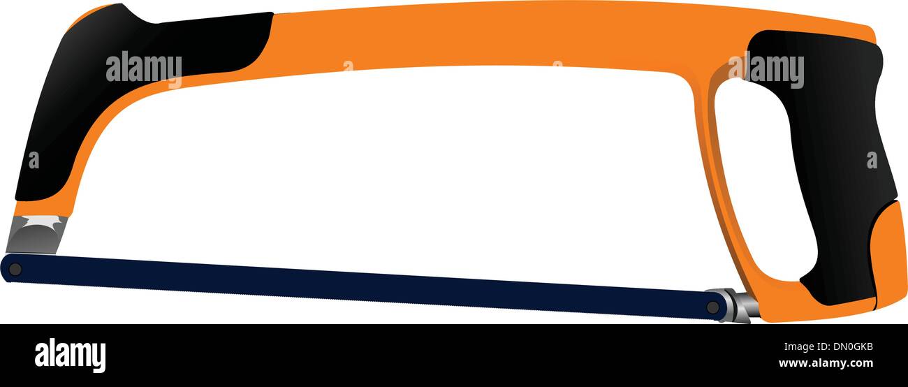 Hacksaw with the orange handle isolated on white background Stock Vector