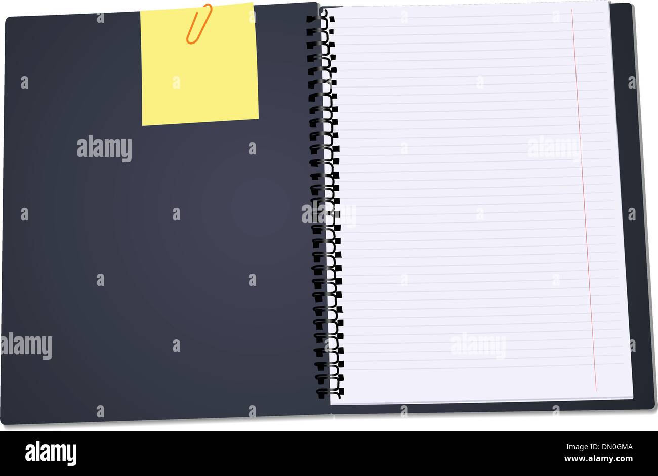 Black Notebook open on white background with clipped yellow none Stock Vector