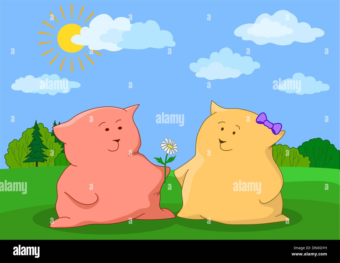 Girl with two cats and a kitten Stock Vector Images Alamy