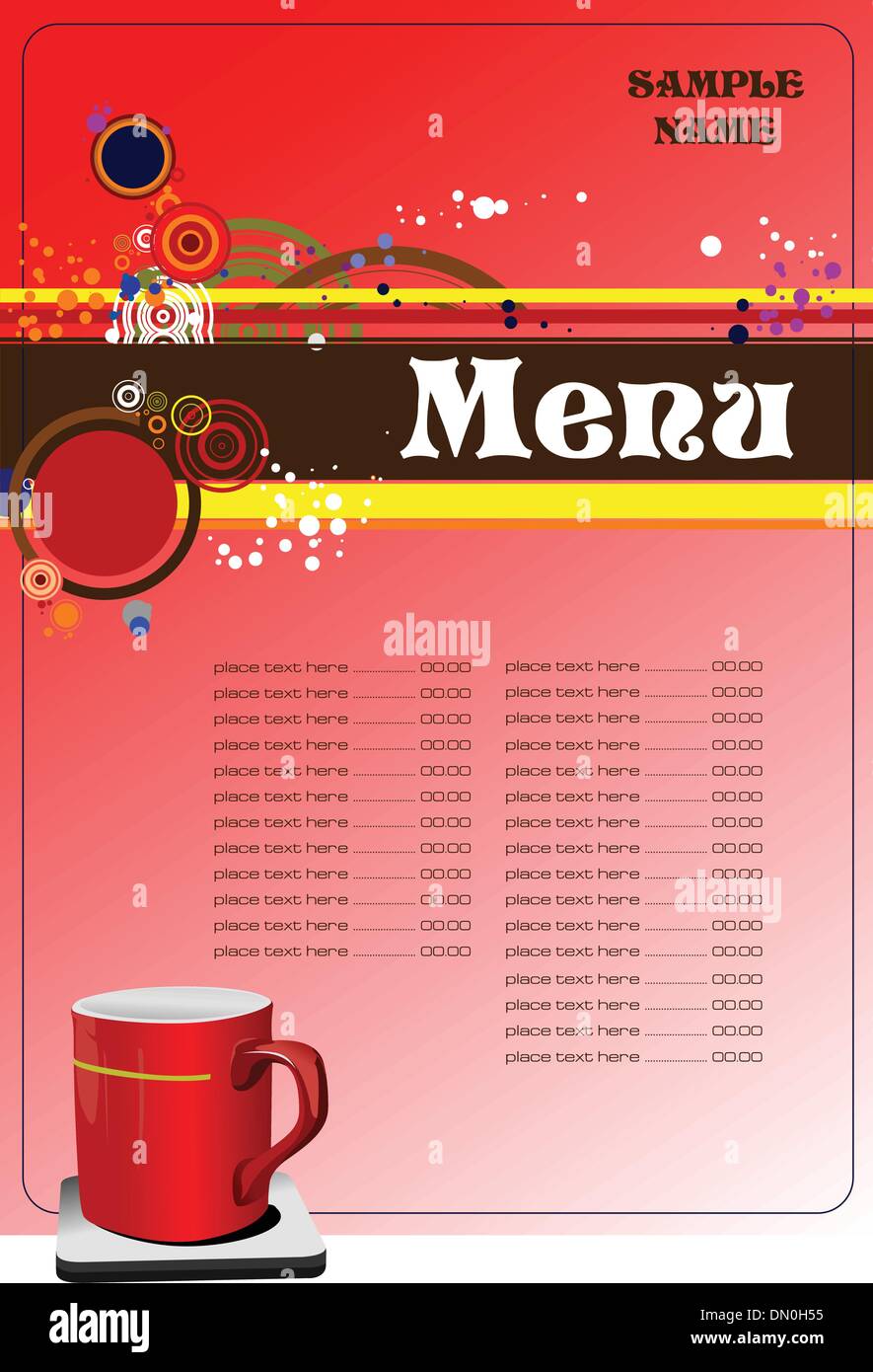 Cafe menu with red cup image. Vector illustration Stock Vector Image