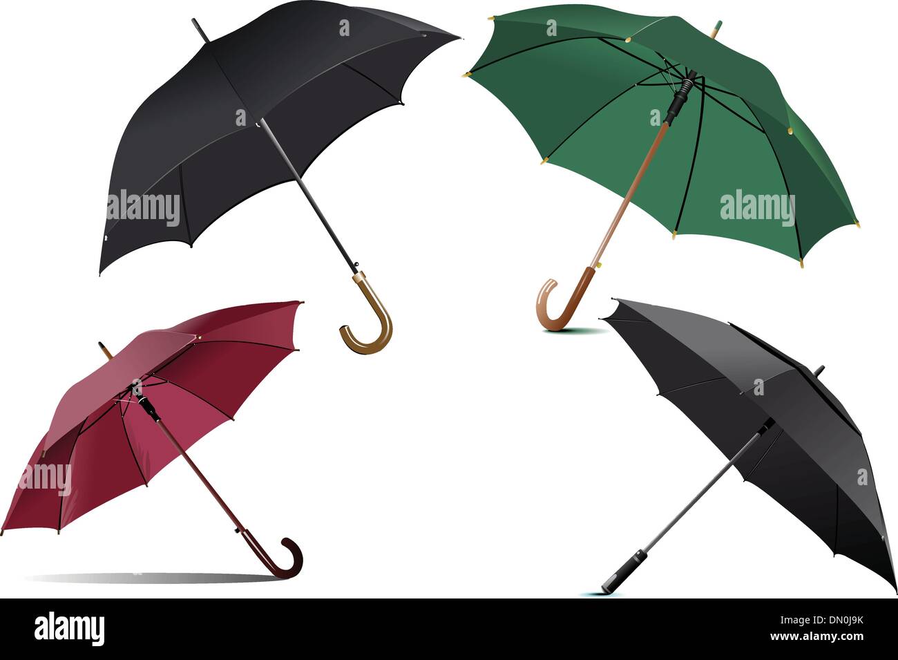 Four types of opened rain umbrella. Vector illustration Stock Vector