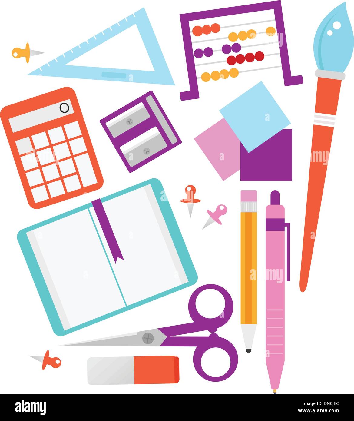 School accessories set isolated on white Stock Vector