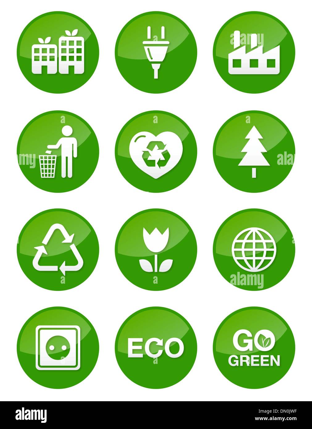 Green eco round glossy buttons set Stock Vector