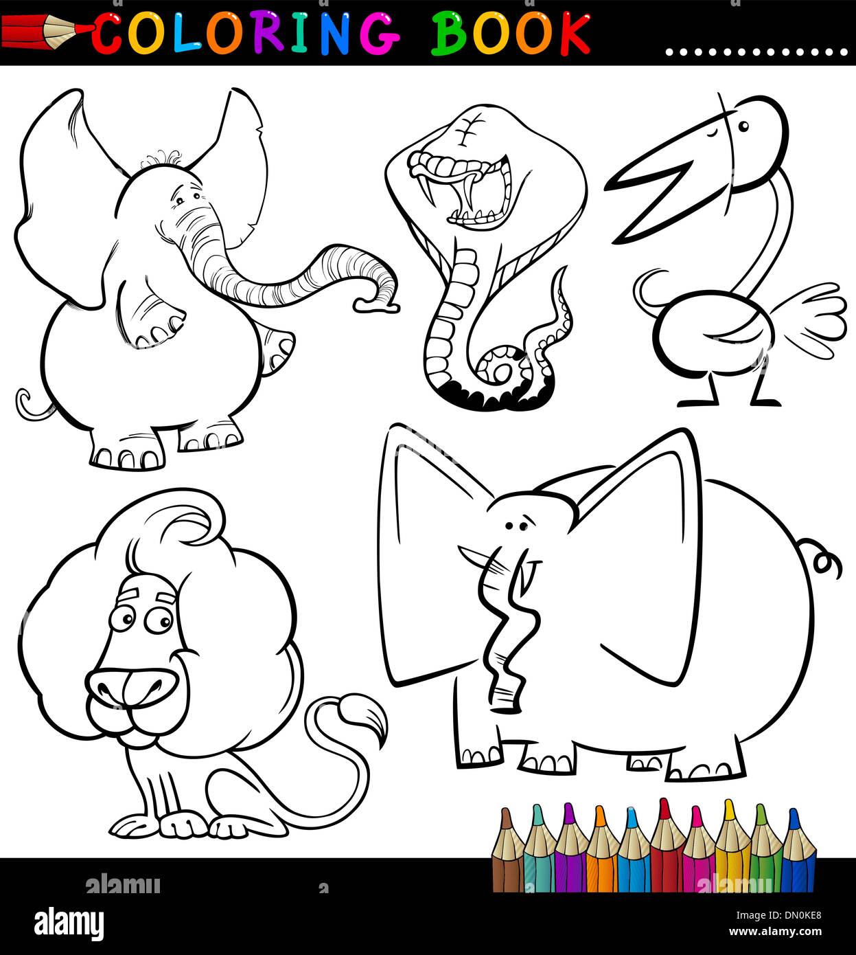 Animals for Coloring Book or Page Stock Vector