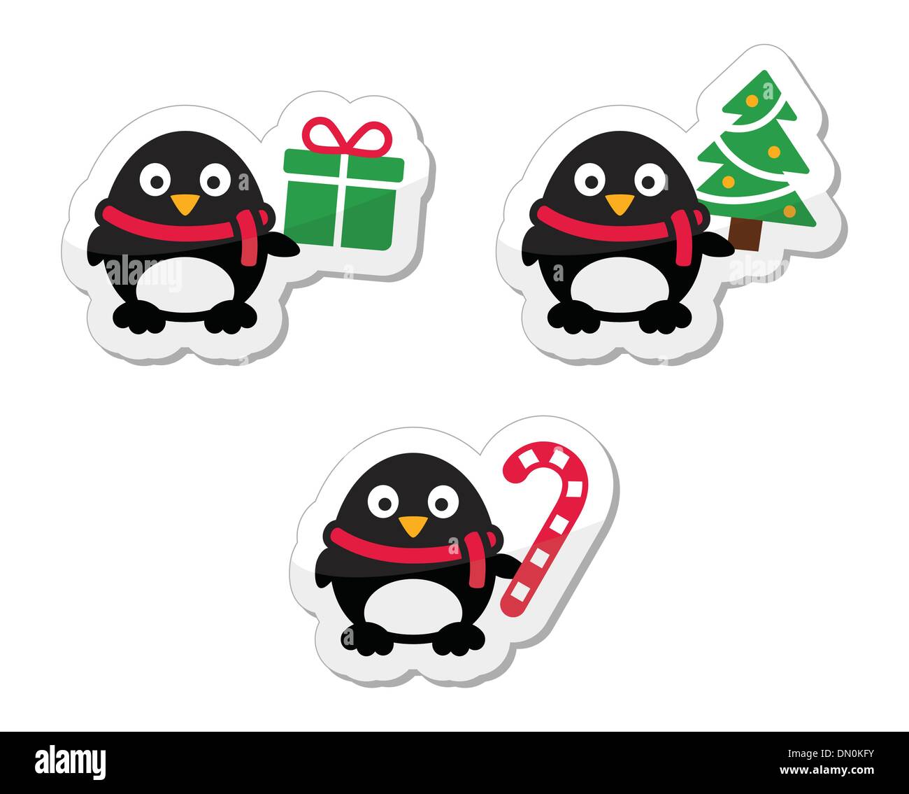Christmas icons with penguins Stock Vector