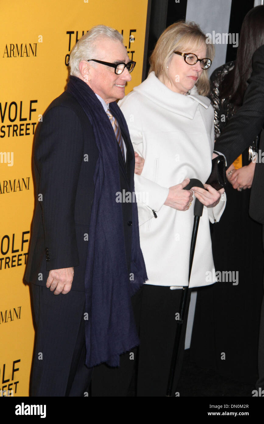 New York, USA. 17th Dec, 2013. Director MARTIN SCORSESE and his wife HELEN MORRIS attend the New York premiere of 'The Wolf of Wall Street' held at the Ziegfeld Theater. Credit:  Nancy Kaszerman/ZUMAPRESS.com/Alamy Live News Stock Photo