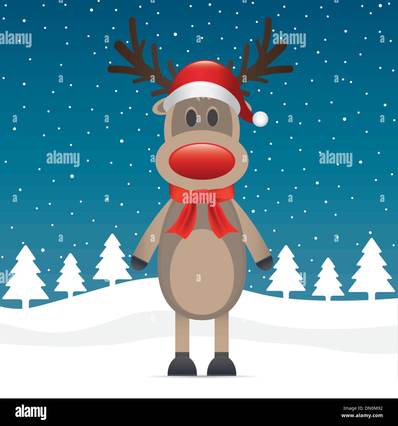rudolph reindeer red nose scarf hat Stock Vector