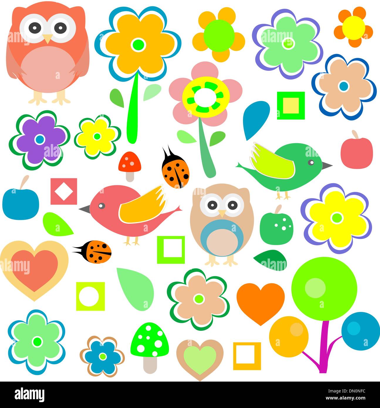 animals and nature design elements. vector retro background Stock Vector
