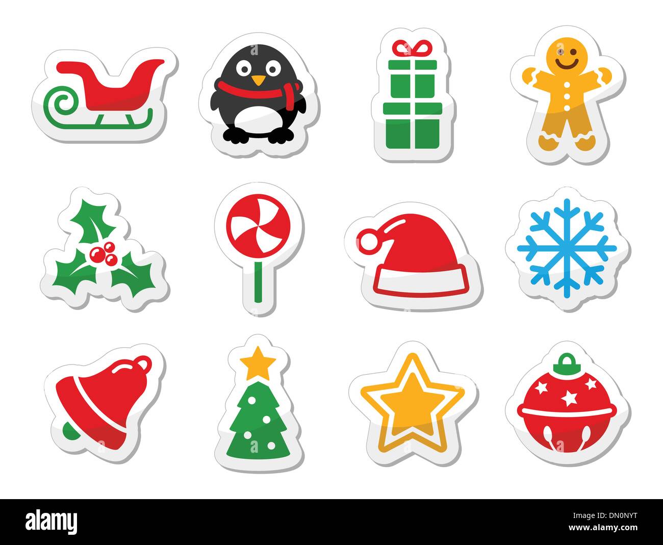 Christmas icons as colourful labels set Stock Vector