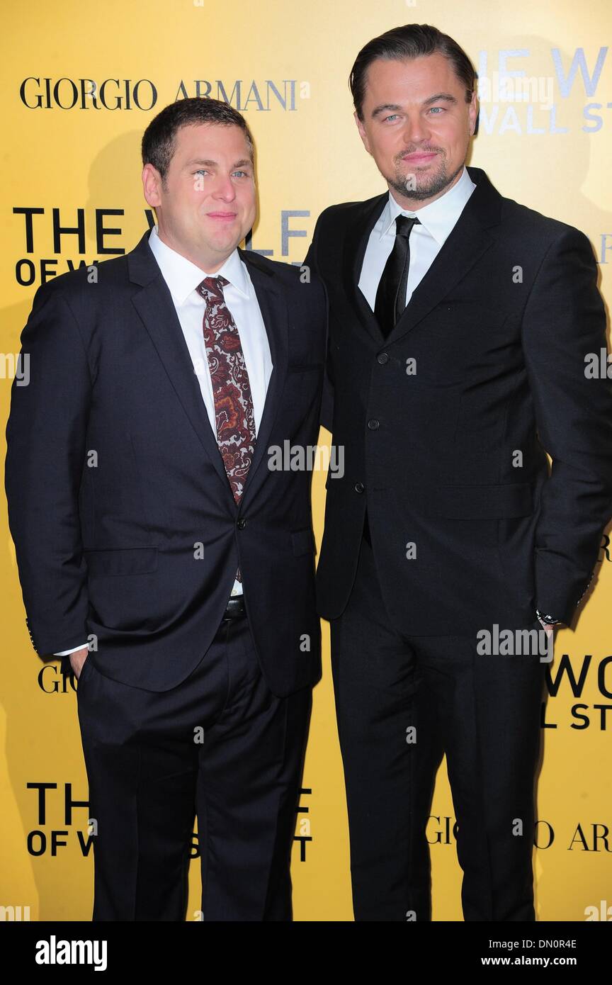 New York, USA. 17th Dec, 2013. Jonah Hill, Leonardo DiCaprio at arrivals  for THE WOLF OF WALL STREET Premiere, The Ziegfeld Theatre, New York, NY  December 17, 2013. Credit: Gregorio T. Binuya/Everett, image size:864x1390